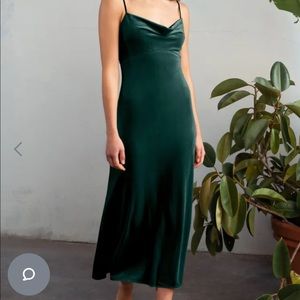 Jenny Yoo “Saba” style Green Emerald velvet midi length formal dress
